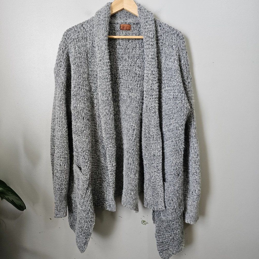 EUC POL SUPER COZY THICK GREY MARLED SHAWL OPEN CARDIGAN SIZE LARGE